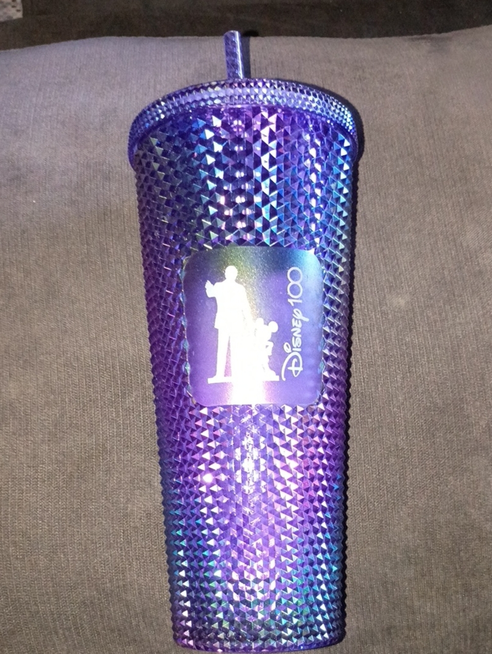 Disney Purple Iridescent Studded Tumbler with Straw Please Read Description
